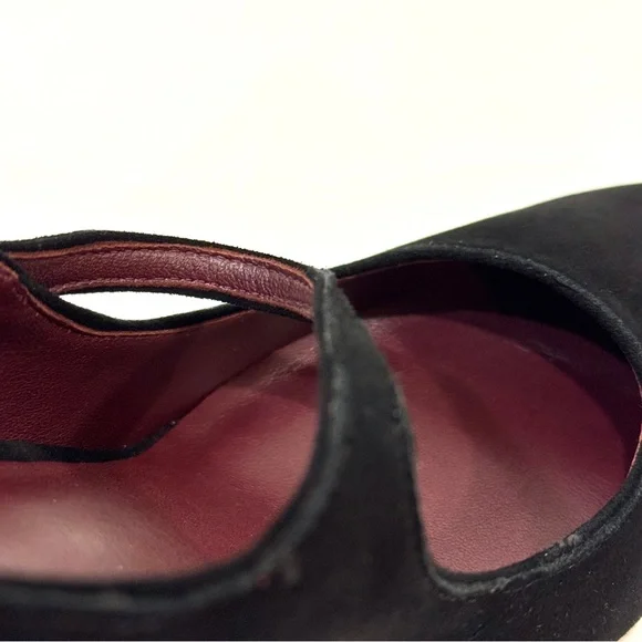 Kate Spade Women's Black Suede with Rhinestone Button Maren Ankle-Strap Pumps - Picture 8 of 11